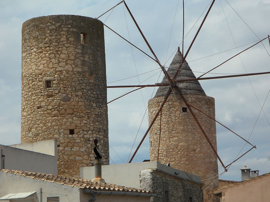 Old Mill, Windmill, Landmark, old, mallorca, historically, linkage, mill, building, wing