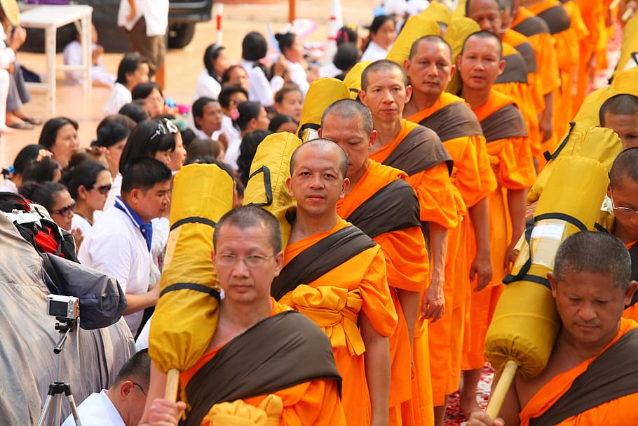 penganut agama Budha, bhikkhu, oranye, jubah, upacara, konvensi, pertemuan, meditasi, orang, perdamaian