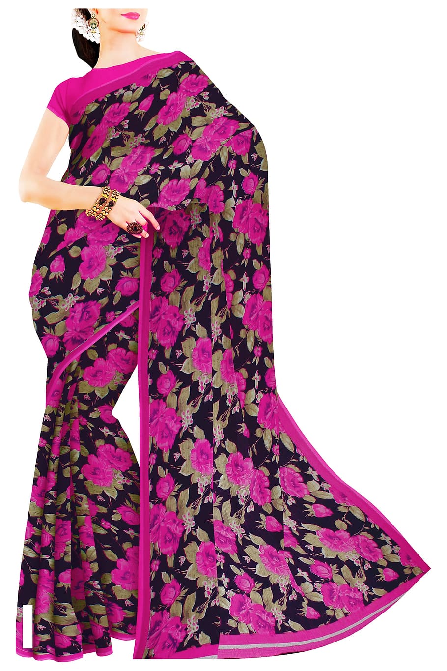 sari, indio, étnico, ropa, moda, seda, vestido, mujer, modelo, algodón
