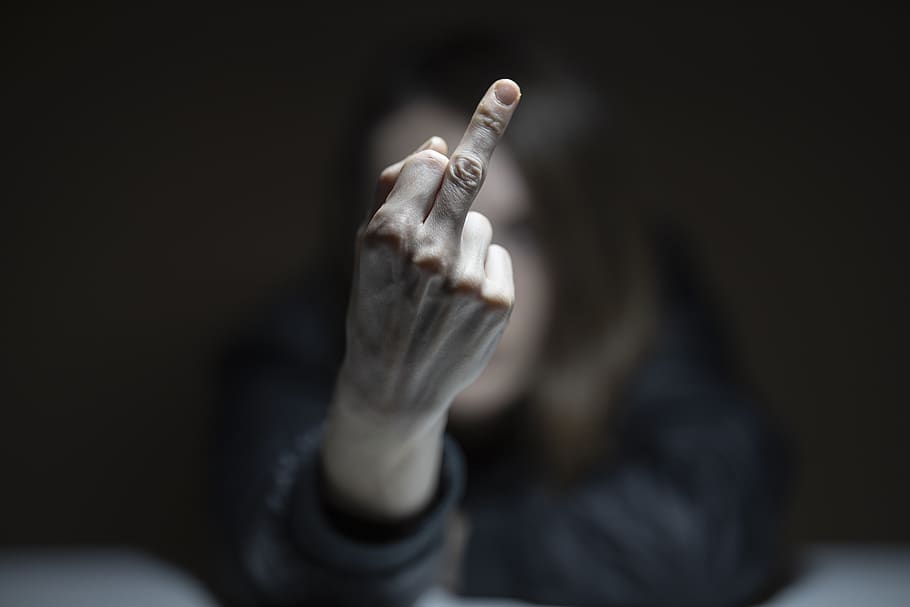 profanity, insult, middle finger, msn letters, icon, woman, model, girl, face, fashion