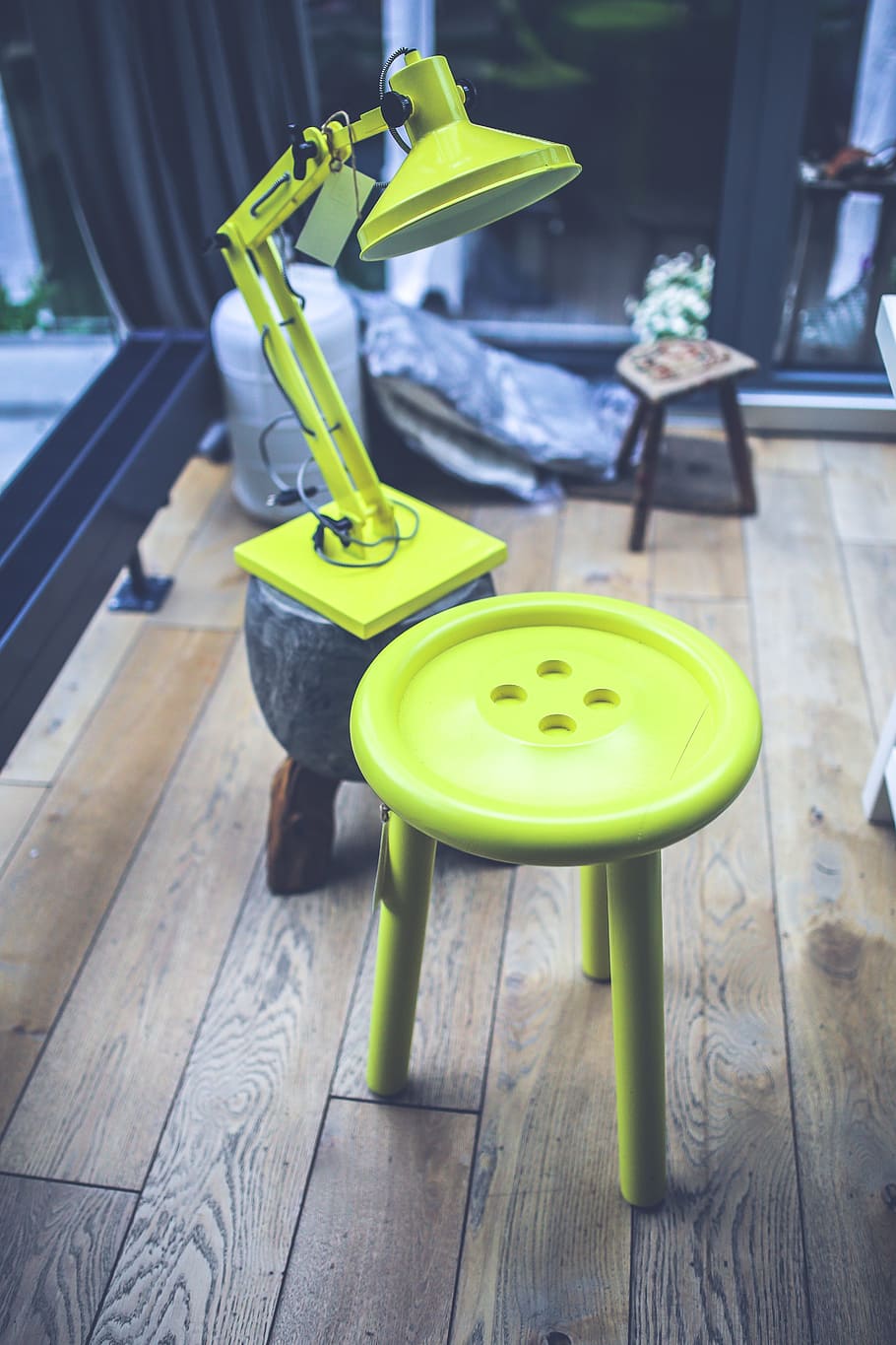 Yellow, Lamp, Table, Stool, Design, interior, accessories, button, huge, large