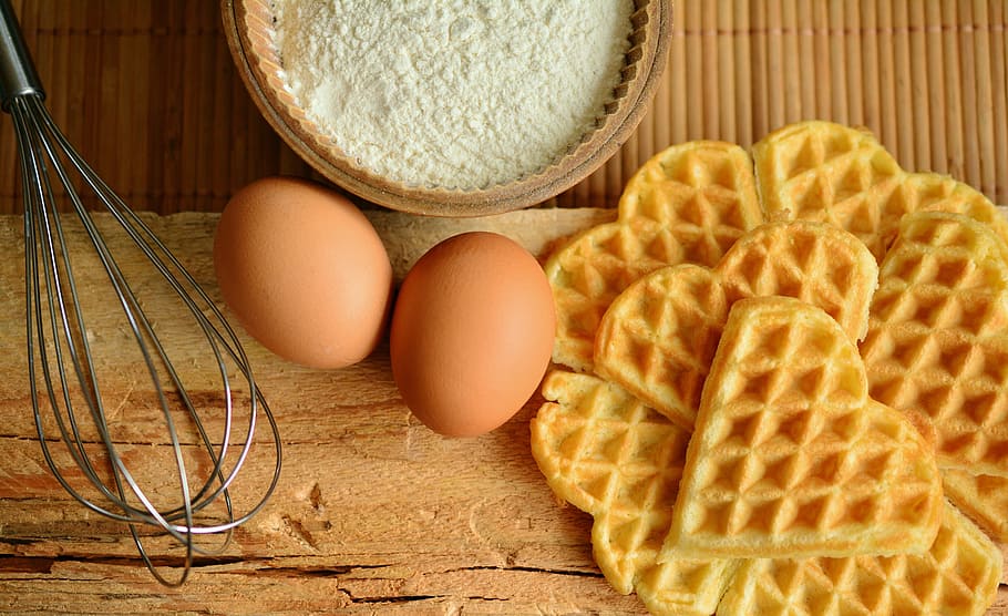 waffle, eggs, flour, whisk, chopping, board, waffles, waffles bake, ingredients, egg