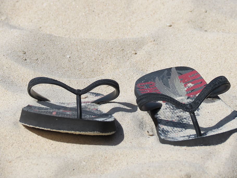 Thongs, Beach, Flip Flops, Footwear, beach wear, rubber, beach shoes, sand, sunglasses, pair