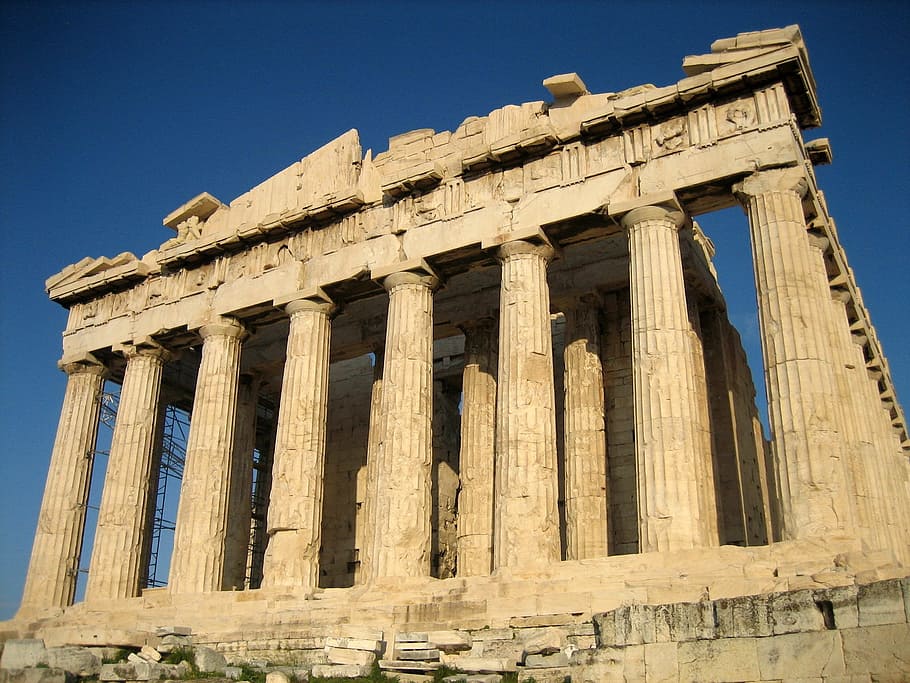 brown concrete building, acropolis, temple, parthenon, athens, temple complex, columnar, greek, greece, antique