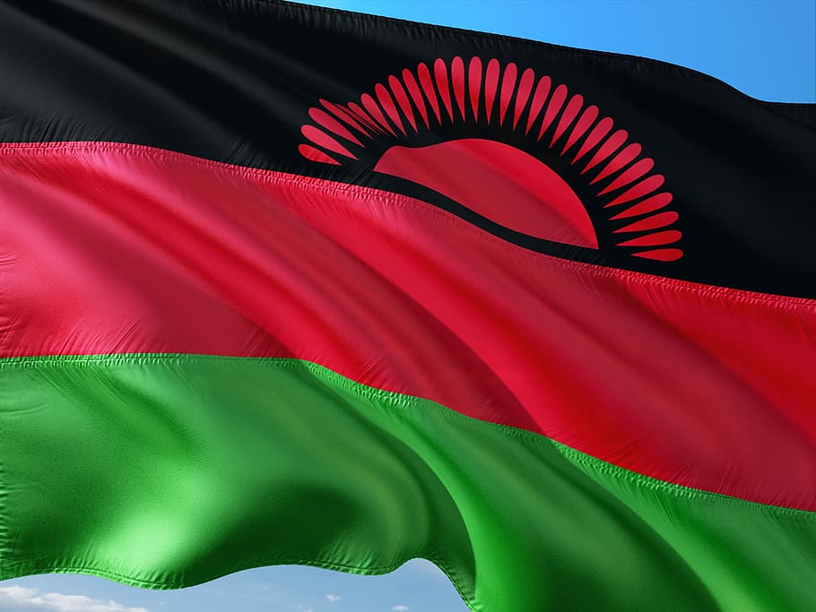 international, flag, malawi, the internal state, south east africa, red, textile, multi colored, leaf, pattern