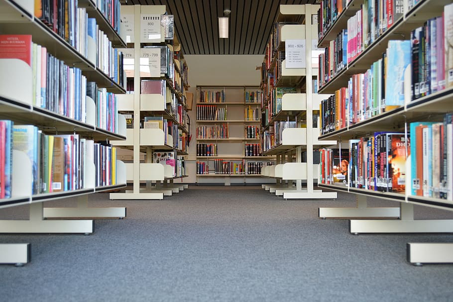 books, library, read, bookmarks, bookshelf, symmetry, shelf, book, publication, education