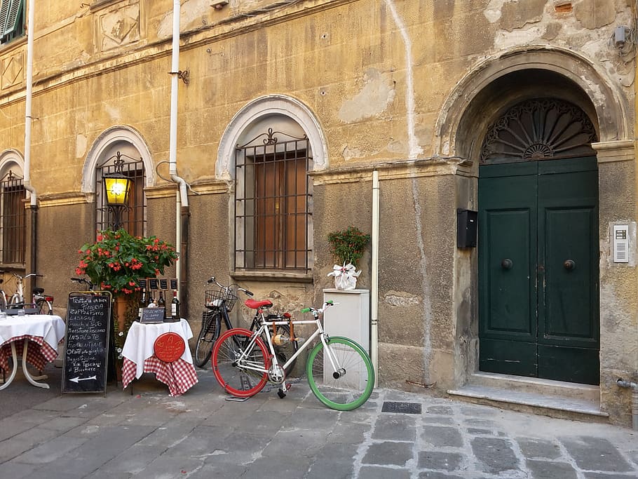 Pisa, Itália, férias, café, restaurante, bicicleta, colorido, história, velho, construção