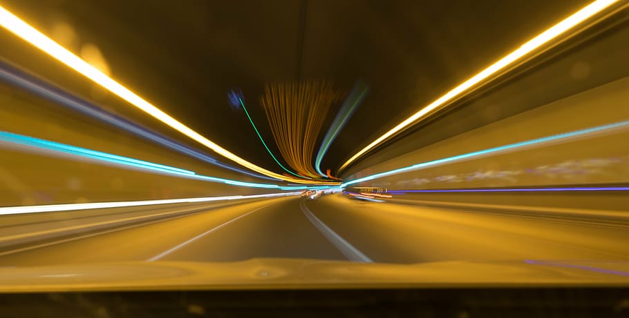 panning, tunnel roadway, lights, stelae, tunnel, color, speed, long exposition, road, cars