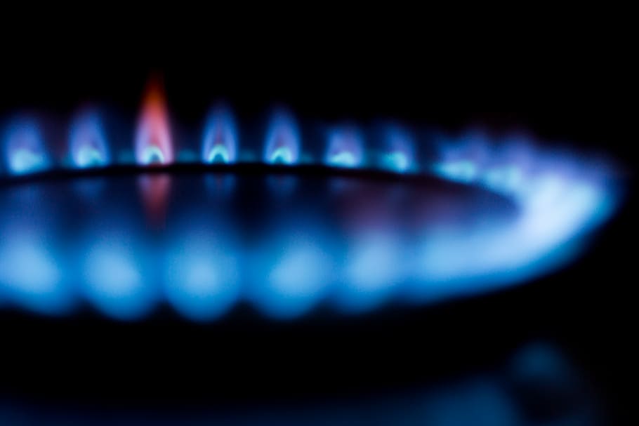 iluminado, forno a gás, azul, fogo, chama, queimador, calor, chama.queimador, gás, temperatura térmica