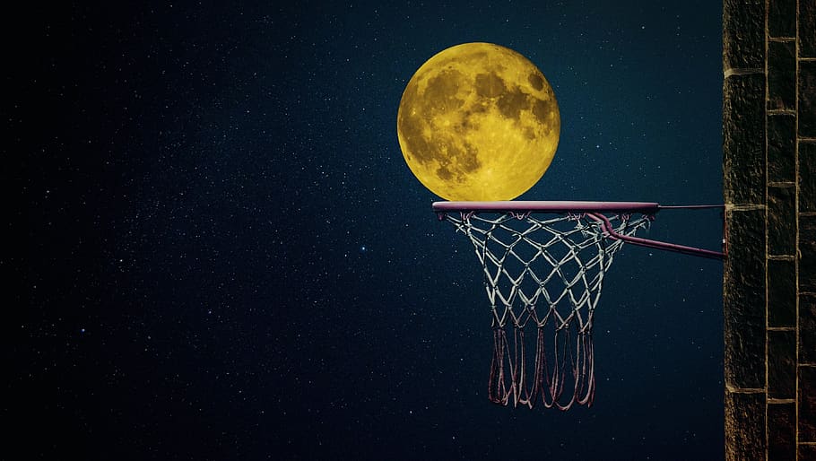 moon, moonlight, night, full moon, basketball, ball, mystical, sky, dream, mysterious