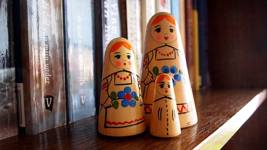 Dolls Babushka Handmade Wood Colorful Bookshelf Art And