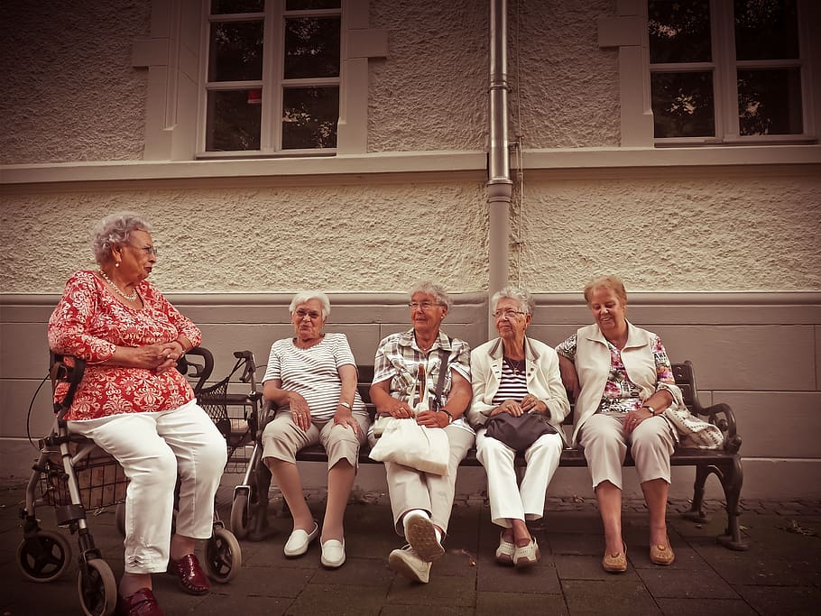 pensioners, retiree inside, age, rest, bank, sit, relax, break, relaxation, talk