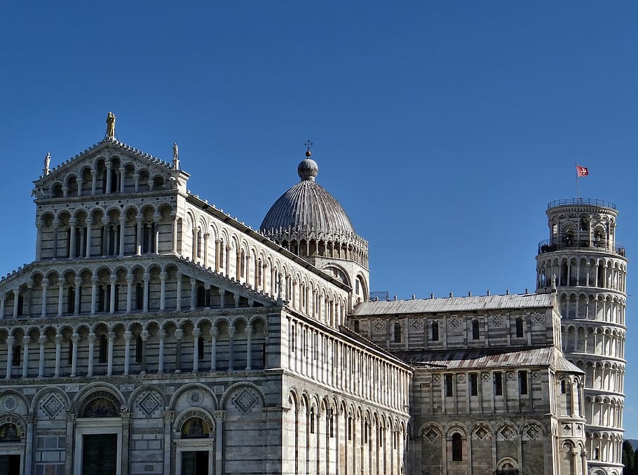 gray concrete cathedral, pisa, leaning tower, dom, tuscany, architecture, places of interest, world heritage, italy, politics
