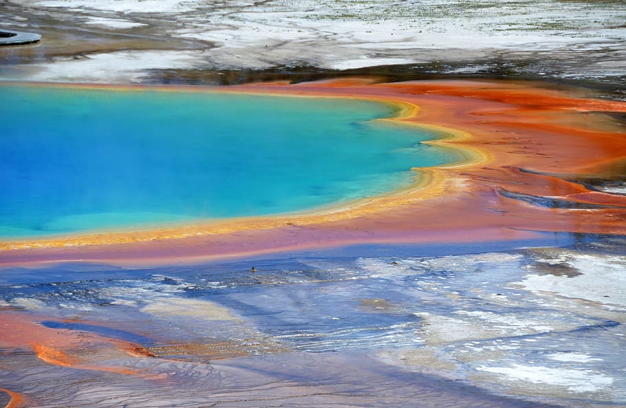 body, water, surrounded, sands, grand prismatic spring, yellowstone, thermal feature, wyoming, water feature, thermal