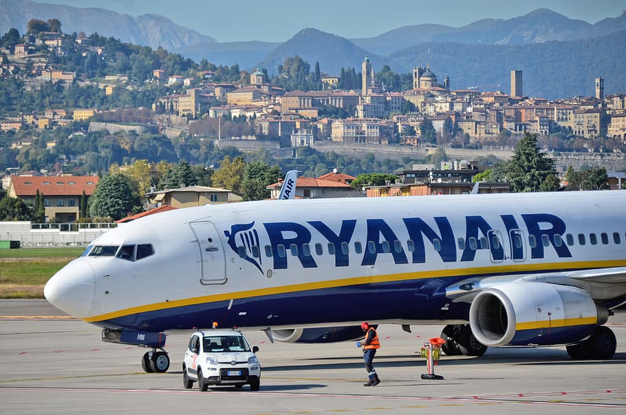 Ryanair, 737, Boeing, Bgy, aeropuerto, Bérgamo, avión, aerolínea, aviación, jet