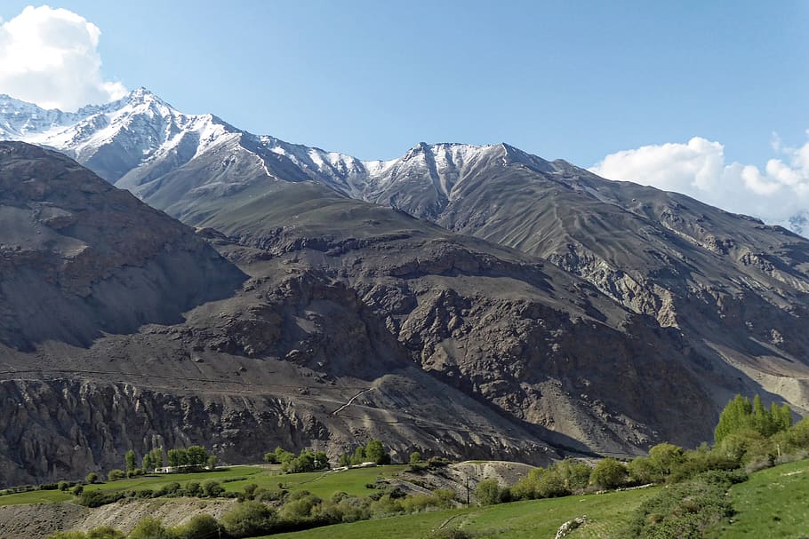 tajikistan, pamir, hindu kush, high mountains, the pamir valley, landscape, mountains, snow, clouds, sky
