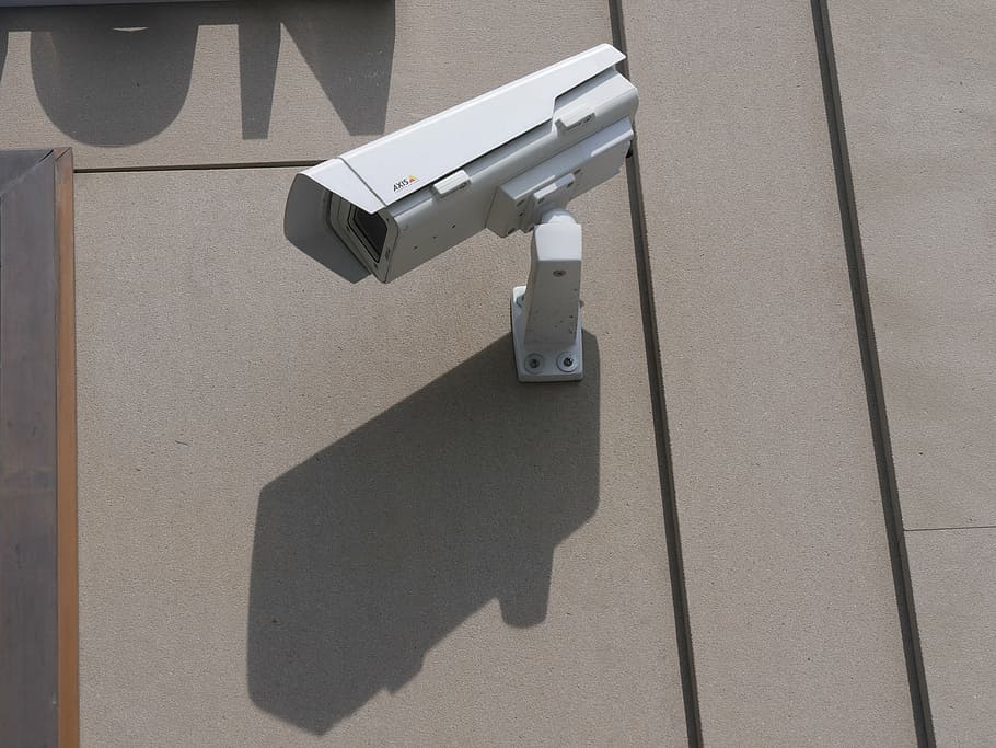 white, surveillance camera, hanging, wall, daytime, camera, video surveillance, security, state security, nsa