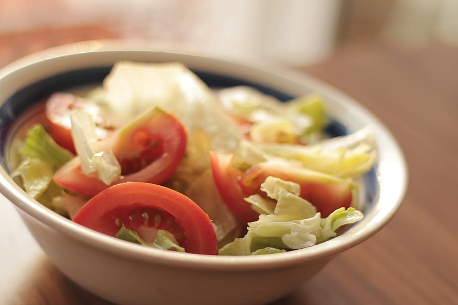 salada, alface, tomate, comida e bebida, vegetal, comida, tigela, alimentação saudável, bem-estar, fruta