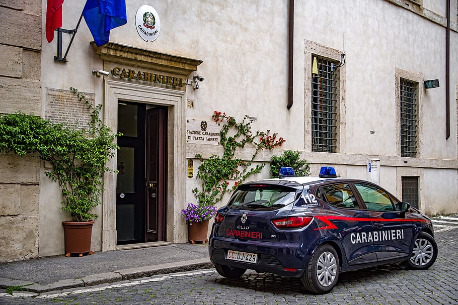 policía, carabinieri, estación de policía, coche, luz intermitente, italiano, italia, seguridad, carabiniere, roma