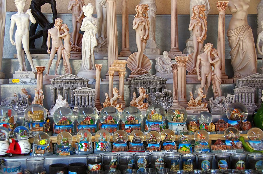 itália, nápoles, comércio, etal, memória, estátuas, bugigangas, mercado, representação humana, religião