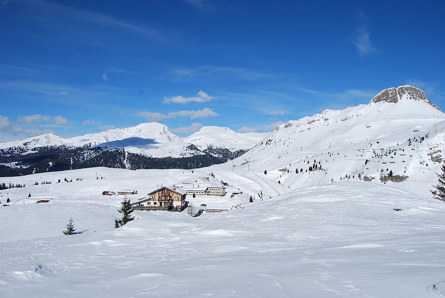 Snow, Mountain, Mountains, Dolomites, snow, mountain, landscape, italy, step, rolle, winter
