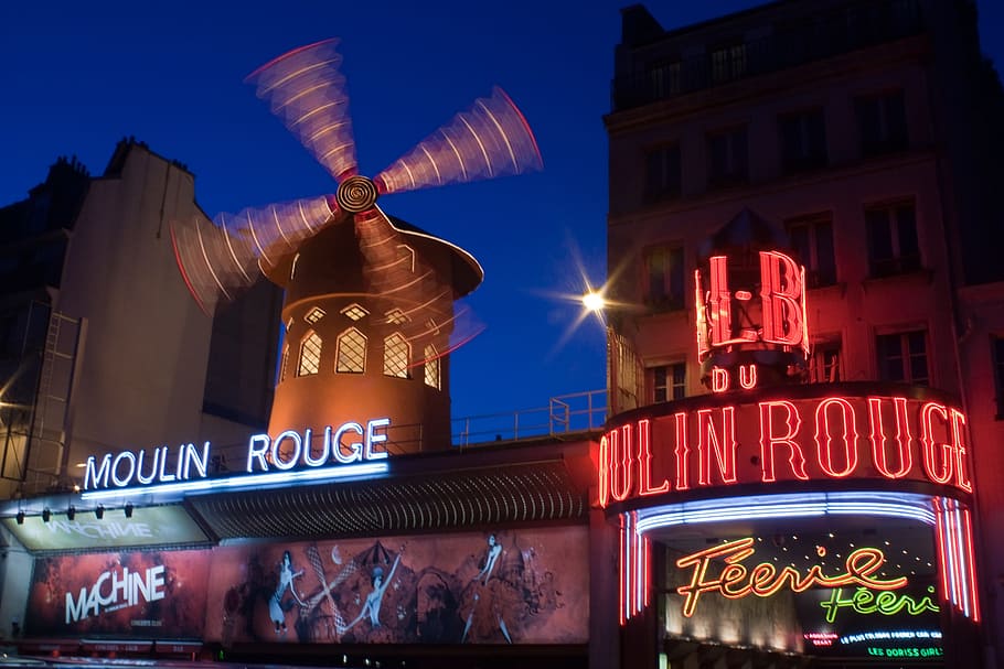 Moulin Rouge, Paris, Night, Lights, night, lights, neon Light, illuminated, nightlife, urban Scene, famous Place