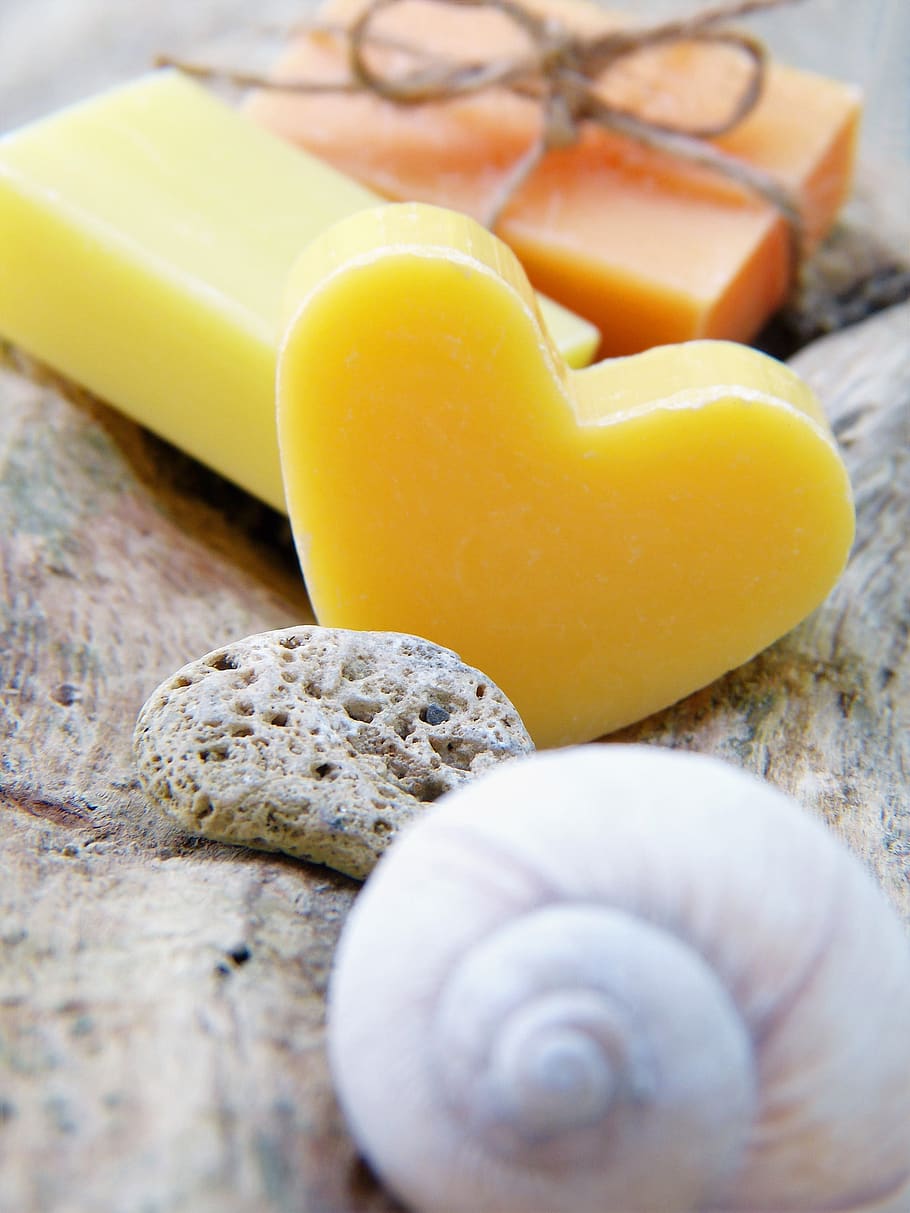 soap, heart, drift wood, shell, boil, wash, maintain, body care, cosmetics, essential oils
