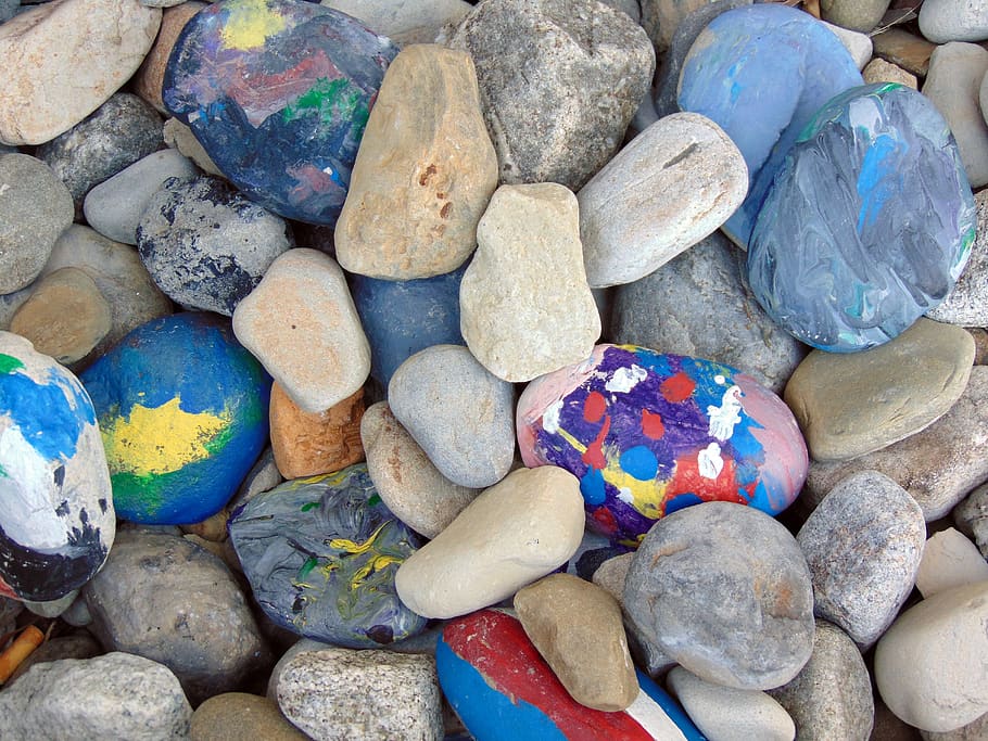 rock, stone, painted, solid, stone - object, multi colored, large group of objects, rock - object, pebble, nature