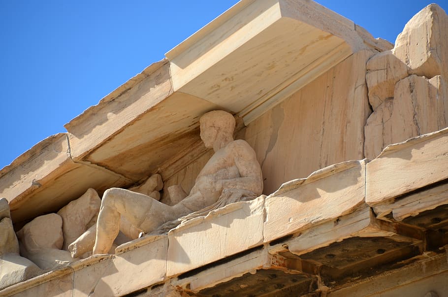 acropolis, greece, athens, antique, temple, art and craft, low angle view, architecture, representation, sculpture