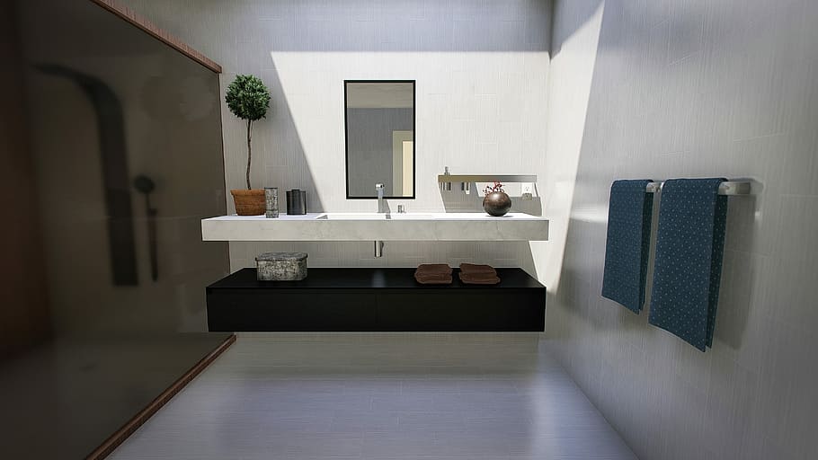 прямоугольный, черный, деревянный, в рамке, зеркало, стена, ванная комната, современное, дизайн, осветительные приборы