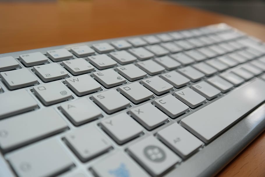 white, computer keyboard, brown, wooden, surface, asdf, keyboard, computer, input, keys