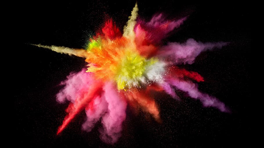 cores, salpicos, explosão, de cada vez, explorar, espalhar, coloridos, explodir, fundo preto, tiro do estúdio