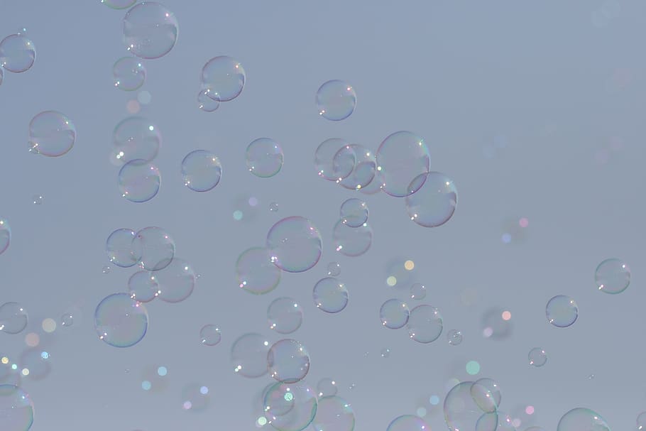 burbujas, fondo, cielo, resumen, jabón, soplado, aire, azul, luz, bengala