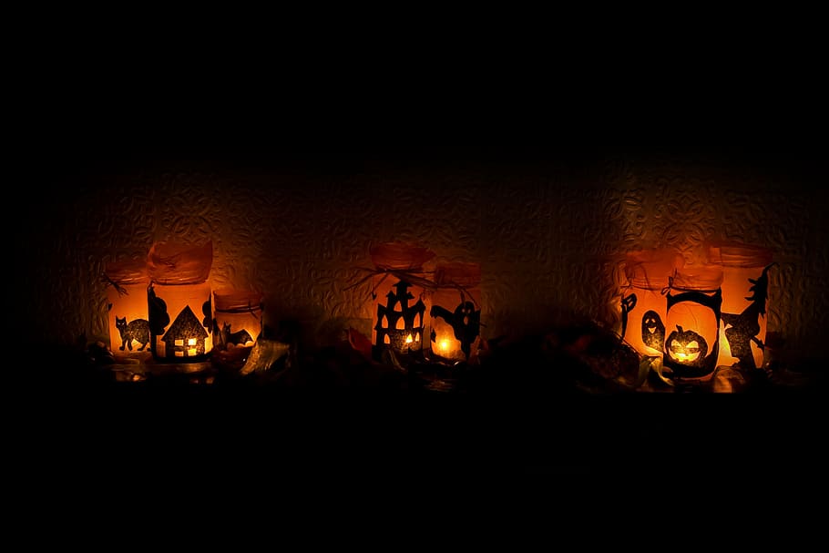 jack'o, 'o lantern, wall, black, background, halloween, light, candles, scary, celebration