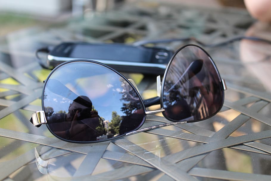 negro, gafas de sol de aviador, marcos, al lado, teléfono inteligente, sombras, teléfono móvil, gafas, gafas de sol, móvil