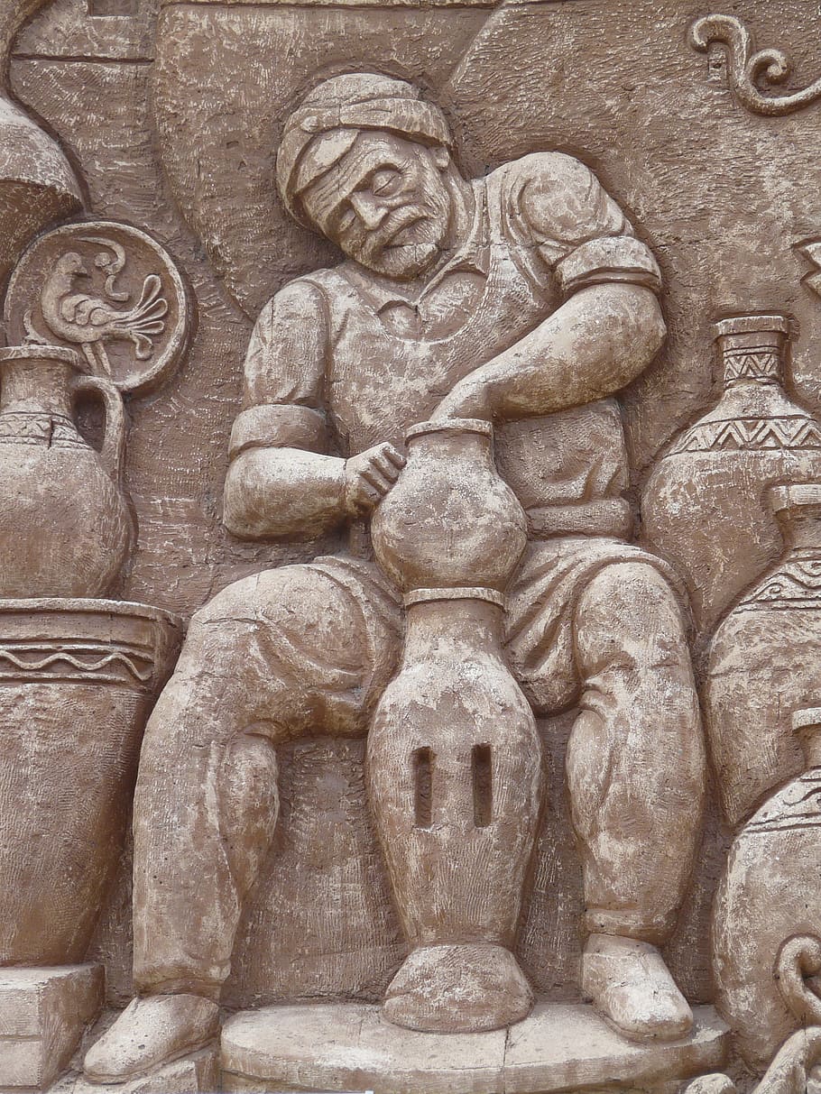 Wall, Relief, Pottery, Man, Work, Craft, wall relief, man, work, religion, travel destinations