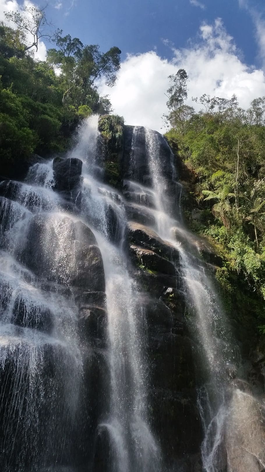 waterfall during daytime, Waterfall, Nature, Blue Sky, Day, Stone, agua, meditation, serra, cascade