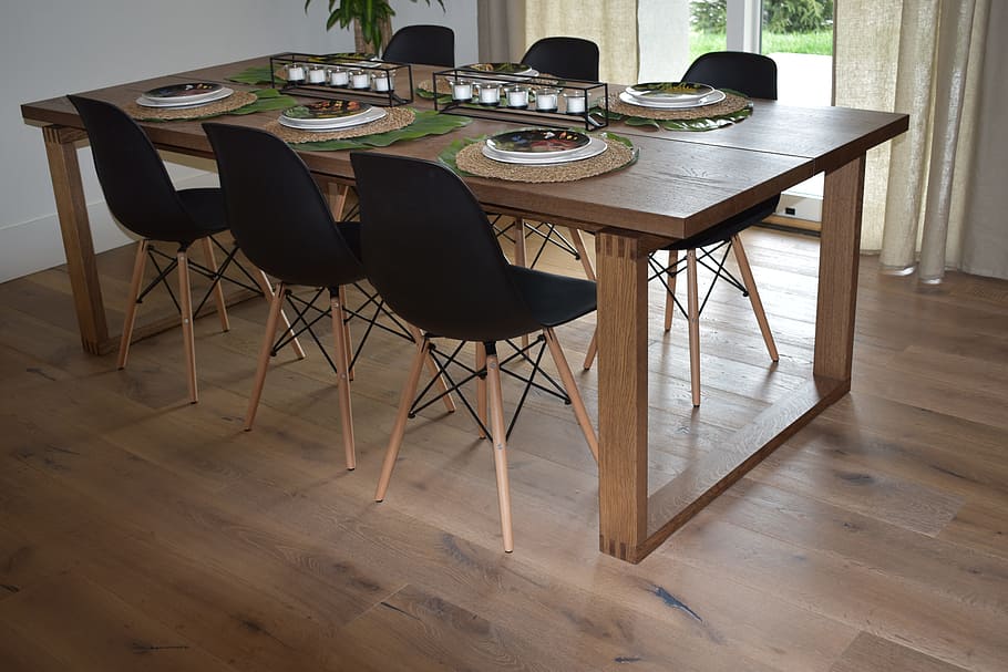 meja, dapur, kayu, interior, makanan, modern, retro, makan, kursi, lantai
