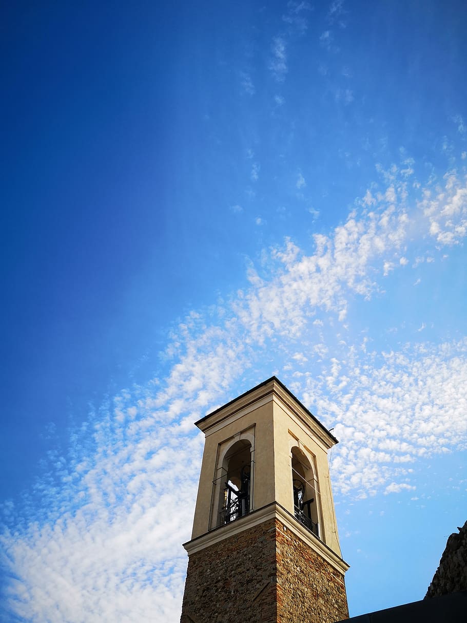 campanile, church, village, polpenazze del garda, lake, bells, sky, low angle view, architecture, built structure