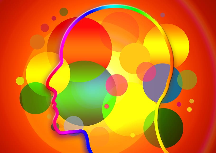 multicolor, ilustración de cara de hombre, fondo, bokeh, luz, círculo, puntos, resumen, cara, cabeza