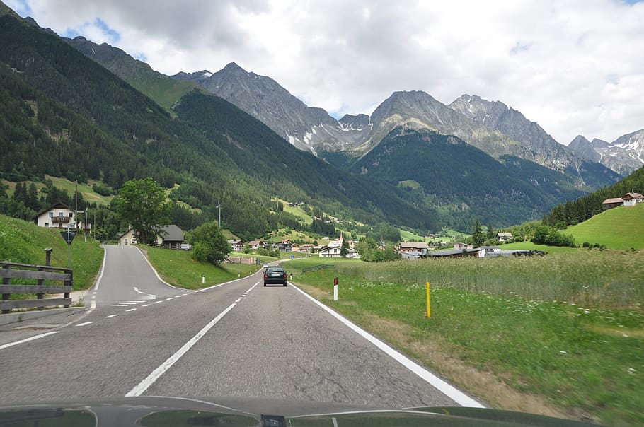 mountains, south tyrol, dolomites, road, clouds, nature, summer, sky, landscape, transportation