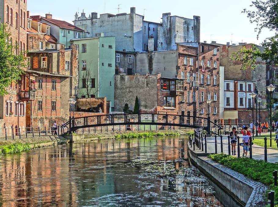 bydgoszcz venecia, brda, río, casas, urbano, puente, polonia, paseo marítimo, arquitectura, europa