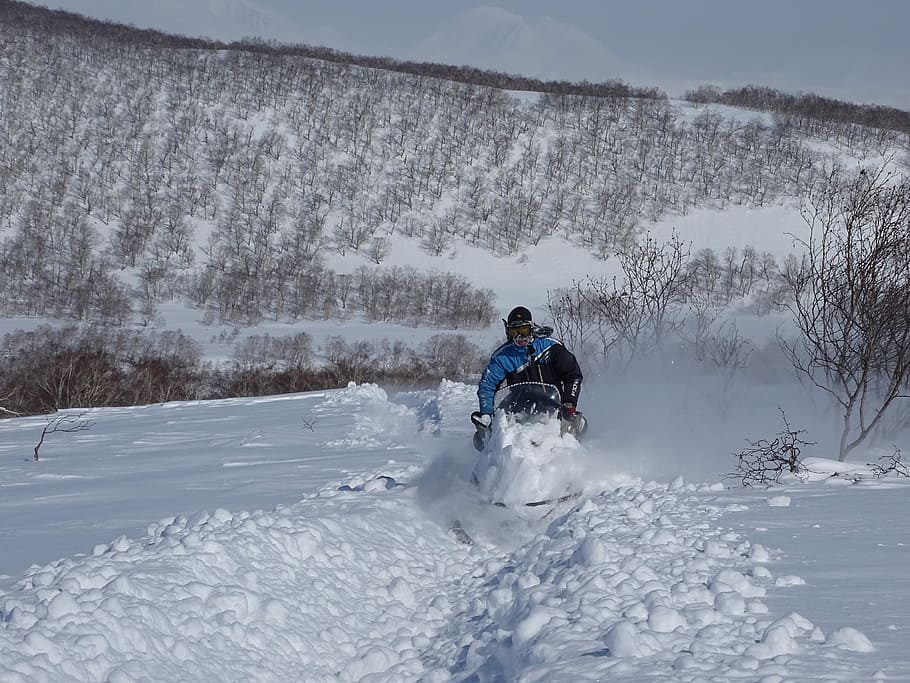 winter, snowmobile, vacation, trip, snow, mountains, kamchatka, height, the foot, landscape