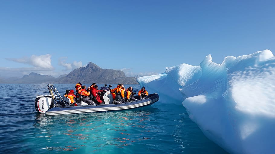 iceberg, ice, greenland, tourism, rib, boat,, dinghy, holiday, frozen, cold
