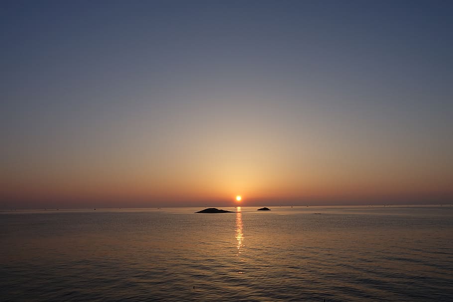 sea, sunrise, japan sea, republic of korea, beach, water, sky, scenics - nature, beauty in nature, tranquil scene