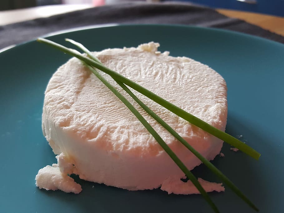 Goat Cheese, Chive, blue plate, food and drink, food, healthy eating, freshness, plate, close-up, indoors