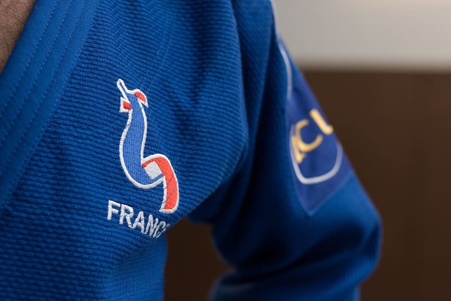 Judo, Kimono, French, Team, french team, flag, close-up, blue, human body part, one person