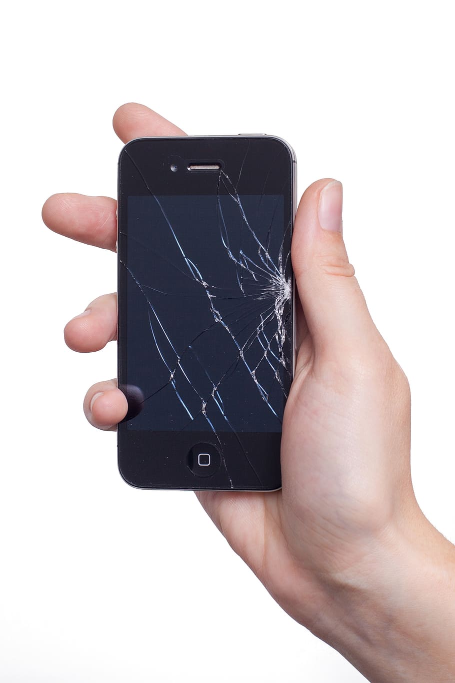 person, holding, cracked, black, iphone 4, display, apple, iphone, display damage, ad