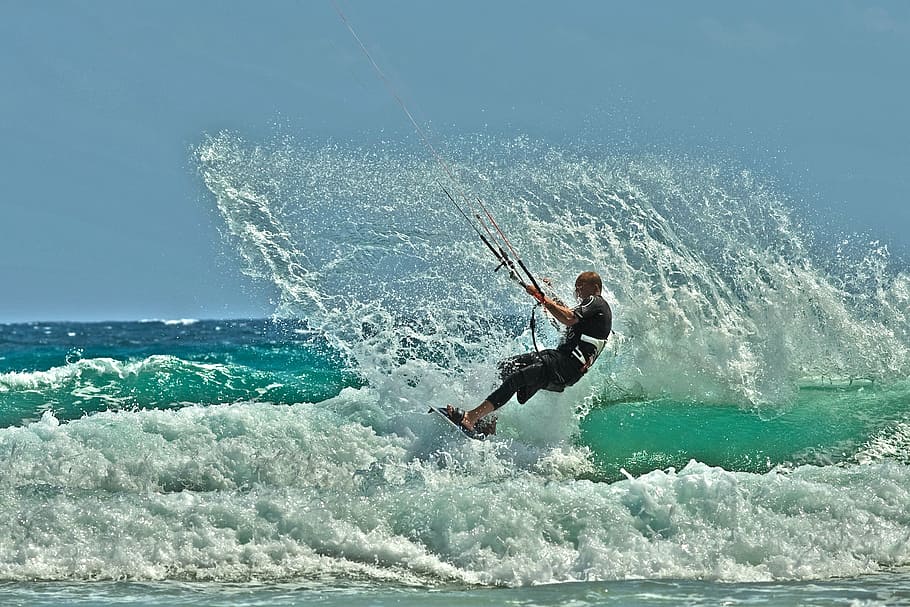 kite surfing, water sports, dynamic, sea, sport, surfing, men, wave, action, outdoors