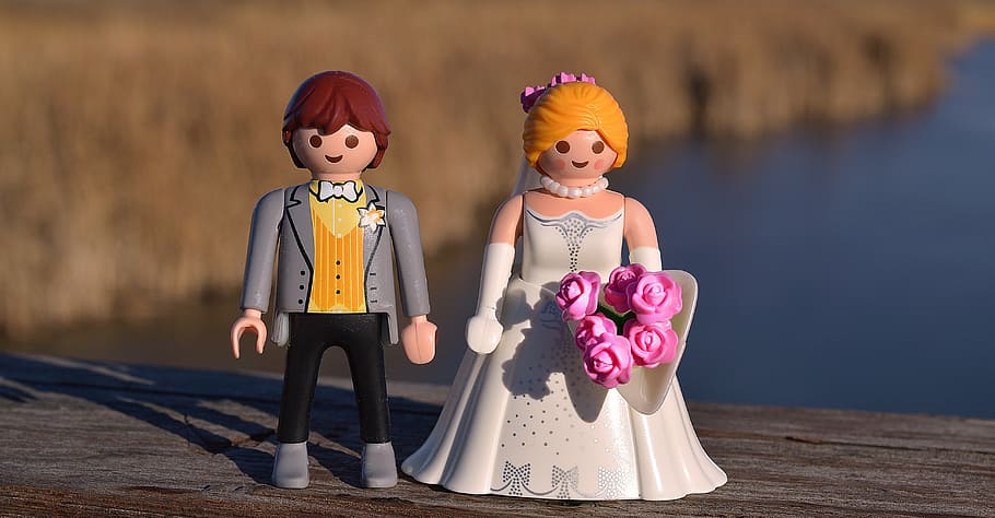 男性, 女性のレゴおもちゃ, 結婚式, 花嫁, 新郎, 結婚, カップル, ブライダル, 結婚式のカップル, 結婚した